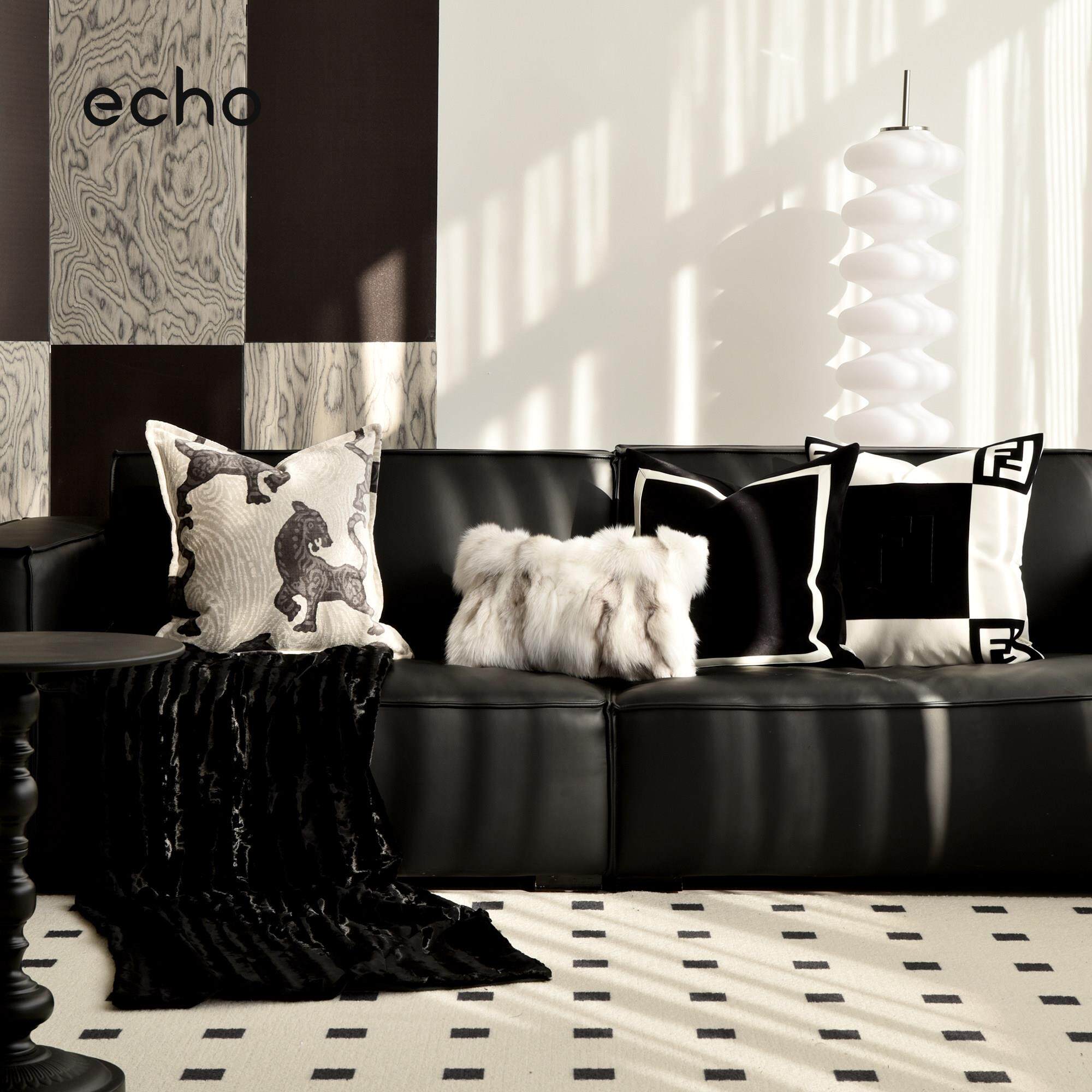 echo回声家居样板间别墅高级感中古风黑白轻奢抱枕沙发靠垫咕臣套