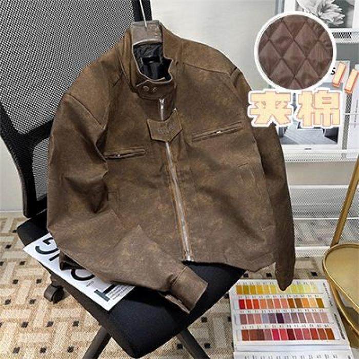 美式短款皮衣外套男女冬季加厚复古痞帅男装机车pu皮夹克棉服男冬,男装,皮衣,淘宝优惠券,粉丝福利购,淘宝优惠卷