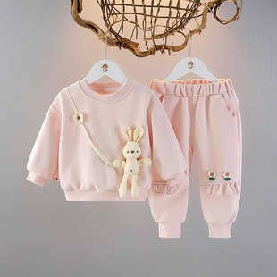 全棉纯棉女宝宝春装洋气时髦女童运动套装2026开春新款公主小童卫