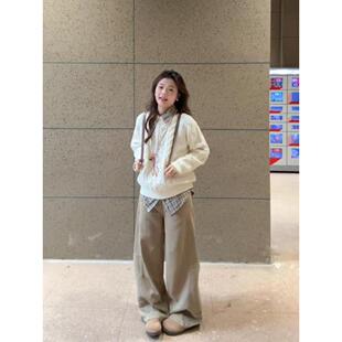圆领白色日系麻花毛衣女套头针织衫秋冬设计感宽松加厚慵懒风上衣
