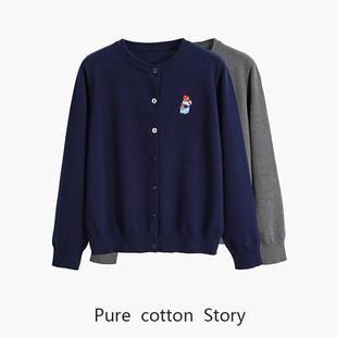 48S精纺 %棉 14针密实针织衫女士开 襟衫圆领毛衣外套 秋季薄款