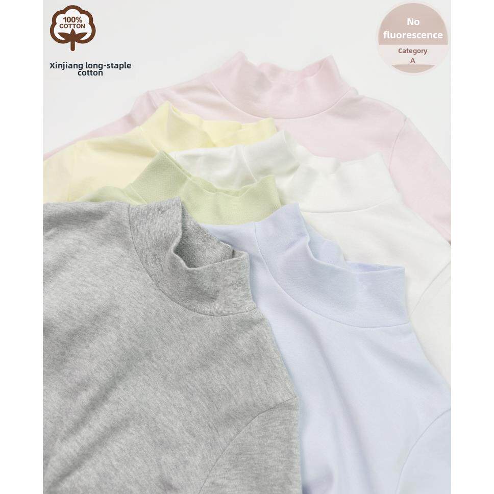 儿童秋冬纯棉半高领上衣宝宝保暖长袖T恤男童女童A类全棉打底衫