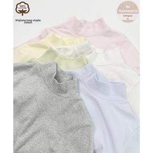 儿童秋冬纯棉半高领上衣宝宝保暖长袖T恤男童女童A类全棉打底衫