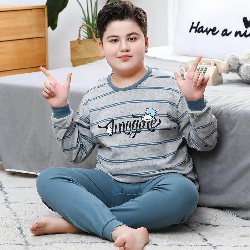 加肥胖大童男童打底棉毛衫内衣套装胖子秋衣秋裤纯棉加厚宽松大码
