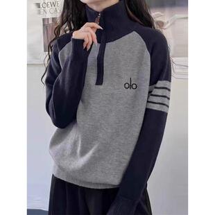 学院风初中生秋冬半高领毛衣大童宽松韩版针织衫少女拼色打底线衫