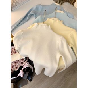 春秋冬季半高领针织打底衫女高级感内搭羊毛薄毛衣修身上衣可外穿