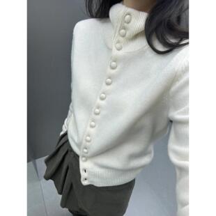 秋冬立领毛衣外套女韩系软糯高级感慵懒风内搭打底针织开衫上衣潮