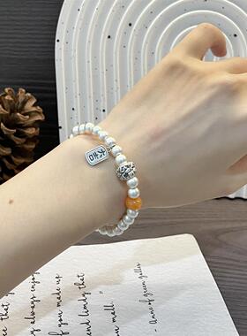 ESEELMI S925古法银手链纯银大吉大利花朵女生小众高级感