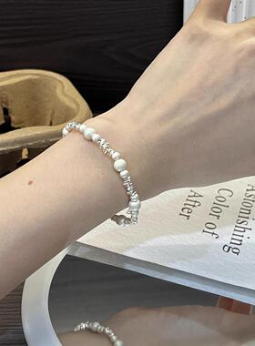 ESEELMI 纯银古法银珠碎银手链女款弹力绳精致简约送女友