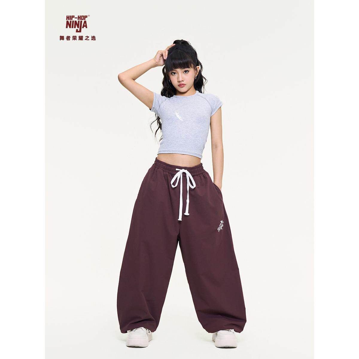 儿童街舞镂空绑带短袖上衣女童爵士夏季运动裤表演出服套装