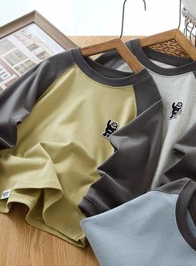 男童纯棉T恤2025春季新款中大童洋派插肩长袖内搭衣男孩休闲上衣