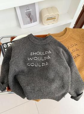 儿童毛衣2024新款时尚儿童绣花字母针织毛衣Trbottomy男孩冬季底