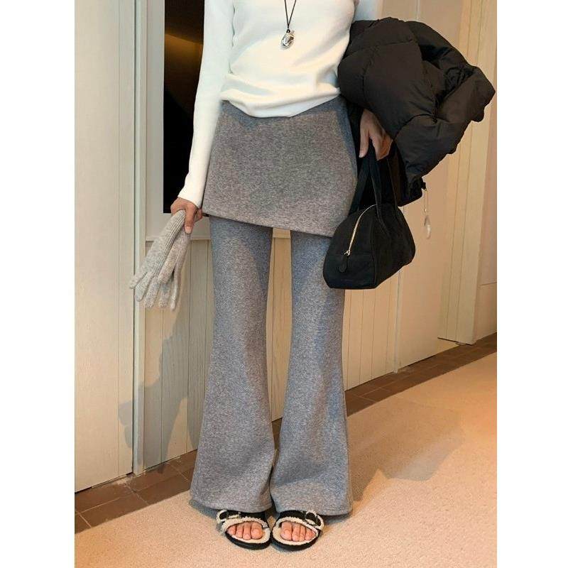 大码覆古假两件微喇休闲裤女装2025新款秋冬胖MM遮肉显瘦黑色裤子