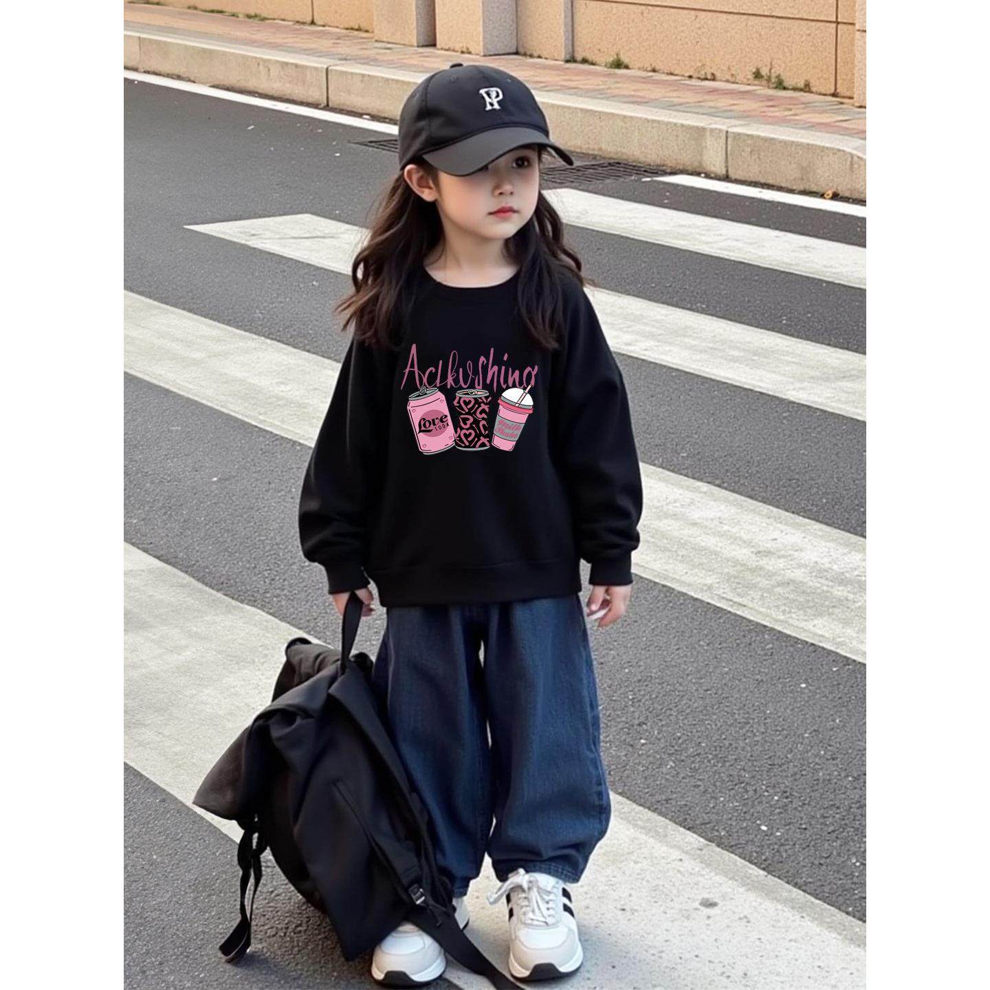 女童秋季长袖圆领卫衣2025新款儿童秋冬加厚女孩韩系童装宝宝上衣