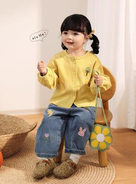 小o爸女婴童 宝宝牛仔裤女2025春装新款婴儿阔腿裤长裤时髦休闲裤