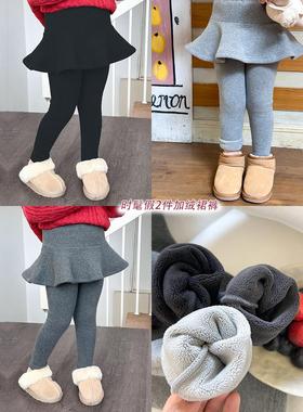 冬季韩式时尚女孩婴儿加厚奥地利天鹅绒打底裤儿童羊毛拉起假两件