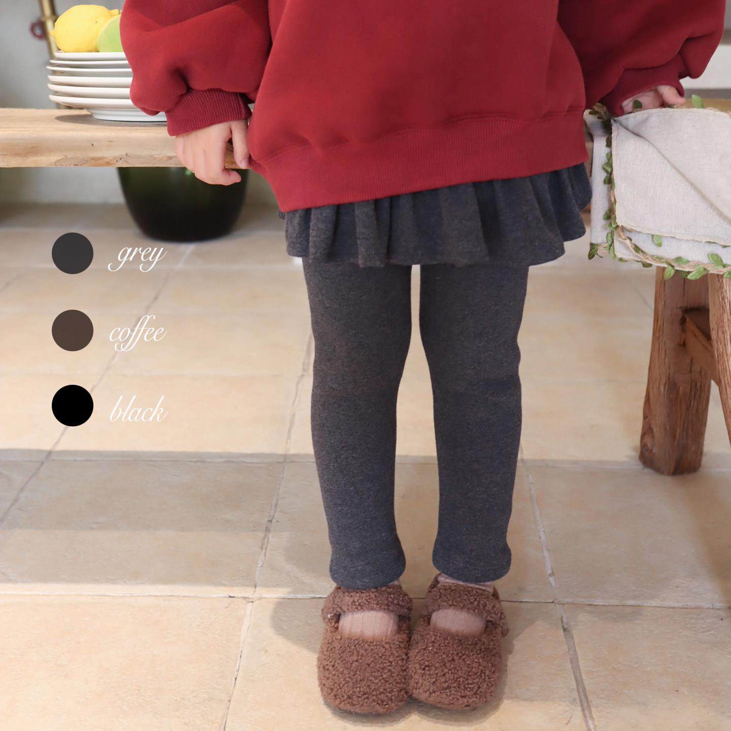 一条过冬~韩国女童2025秋冬新款无骨加厚一体绒假两件裙边打底裤