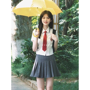 熊二jk韩系套装夏季刺绣短款衬衫女韩式校服学院风穿搭百褶裙短裙