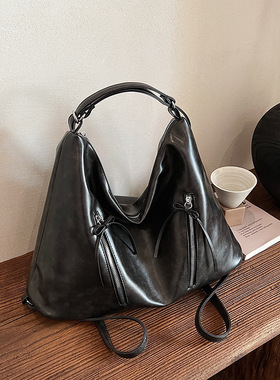 美式复古单肩斜挎双肩包大容量蝴蝶结拉链软皮托特包无题notitle