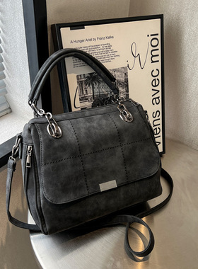 美式复古单肩斜挎手提大容量托特包抓痕做旧小众设计 无题notitle