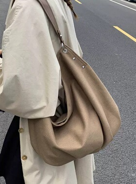 无题notitle 美式复古帆布托特包大容量单肩斜挎手提包通勤学院风