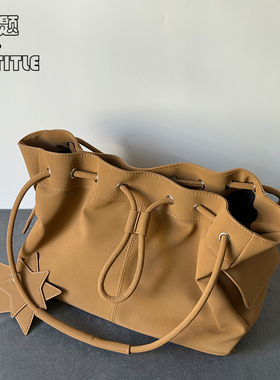 【无题notitle】美式复古抽绳束口包大容量托特包百搭学院风通勤