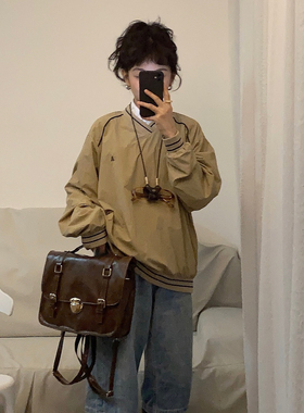 日系复古褶皱感jk双肩包学院风单肩斜挎手提三种背法 无题notitle