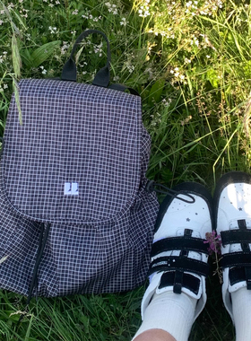 美式复古格纹双肩包休闲通勤小背包学院风大学生 无题notitle