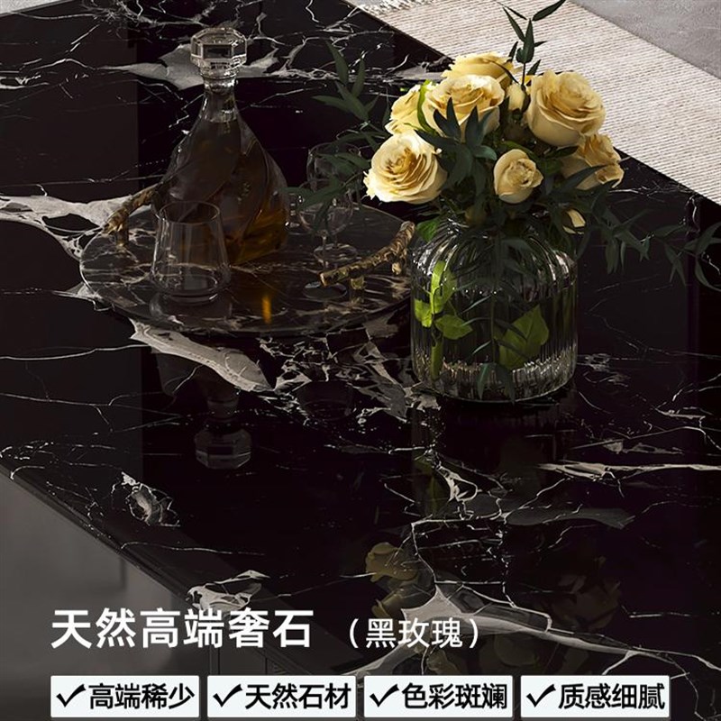 梵普森劳伦黑金大理石餐桌椅2024新款奢石餐桌天然奢石餐桌高级感