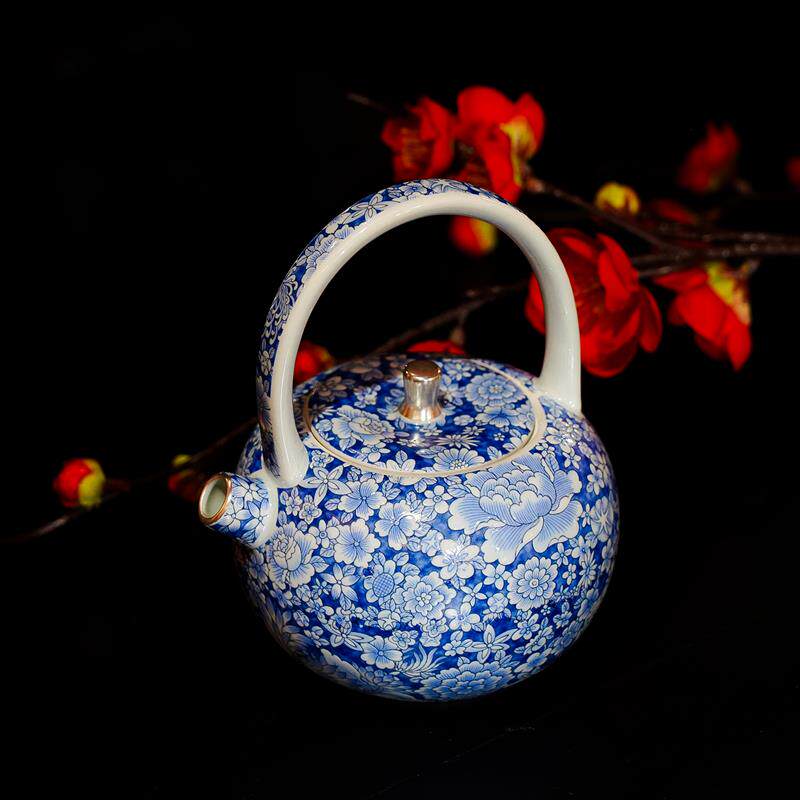 【本尼家】轻奢鎏银青花瓷茶具茶壶茶杯工夫茶台桌面摆件