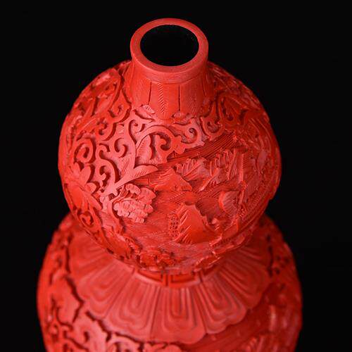 中国红扬州漆器厂剔红雕漆小葫芦花瓶摆件家居装饰品现代中式包邮