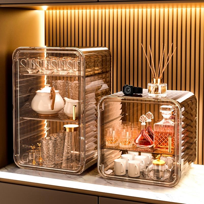 桌面杯子收纳置物杯架防尘茶具收纳盒水杯架茶杯防尘咖啡杯收纳层