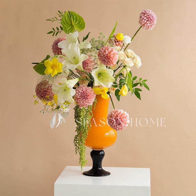 新中式高脚花瓶琉璃中古风软装摆件归缶鲜花百合水养玻璃艺术花器,家居饰品,花瓶,淘宝优惠券,粉丝福利购,淘宝优惠卷