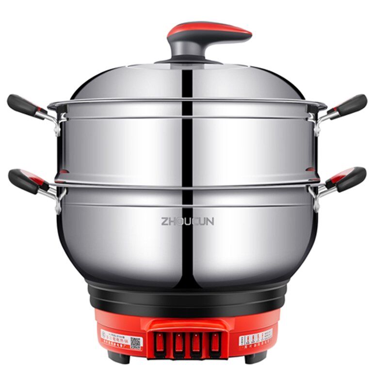 精选电锅多功能家用电热炒菜锅宿舍2-4人3电蒸煮炖炒煎涮一体式电