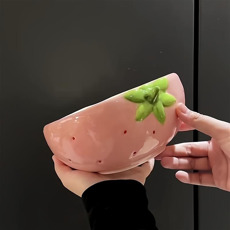 【新家的100个快递】草莓水果盘陶瓷果盆大容量零食摆放盘沙拉碗