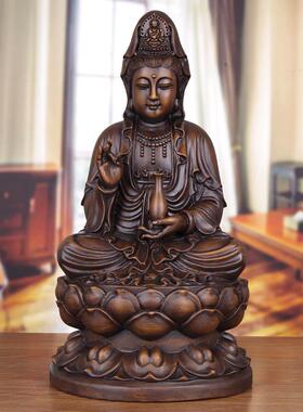 实木雕观音摆件大号黑檀木质坐莲观世音菩萨神像家用供奉观音佛像