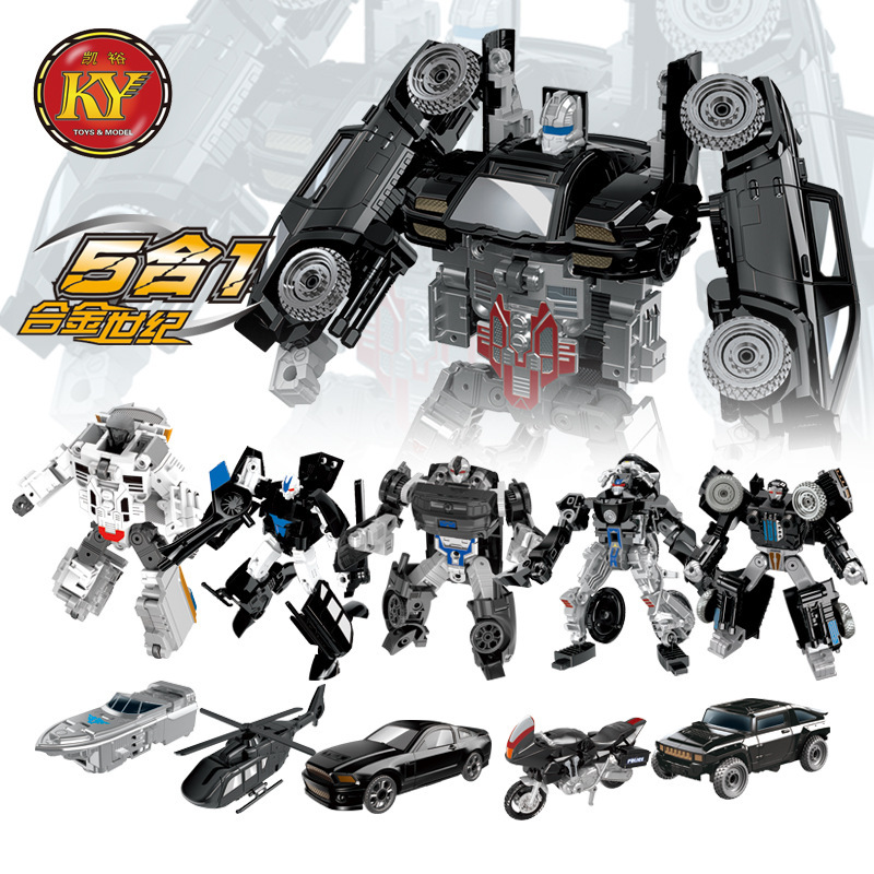 新款 凯裕合金玩具暗刃暴乱者大合体系列5合1变形汽车机器人模型