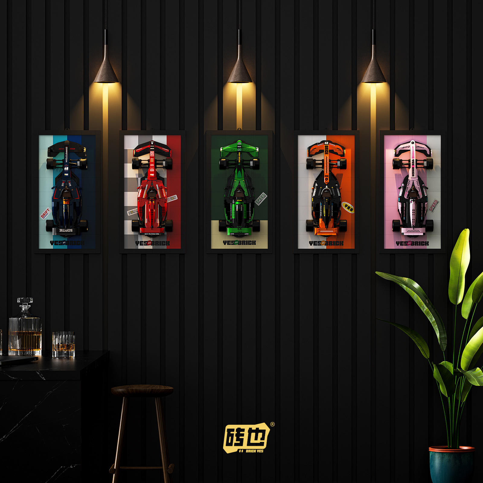 砖也2228-2232 赛车摆件儿童男孩玩具模型系列益智拼装积木