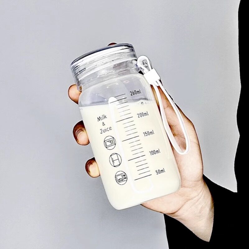 牛奶杯耐高温玻璃学生便携可微波豆浆杯子家用带盖刻度杯密封