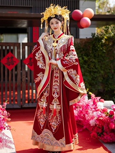 礼服敬酒服出阁服 新娘结婚中式 大袖 口丝绒秀禾服2025新款