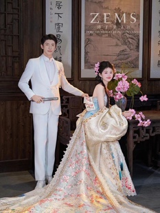 新中式 新娘新婚礼服出阁服 两穿晨袍敬酒秀禾服披肩大拖尾2025新款