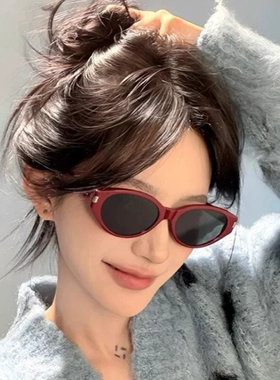 复古红色猫眼豹纹小框太阳眼镜女高级感街拍时尚个性墨镜防紫外线