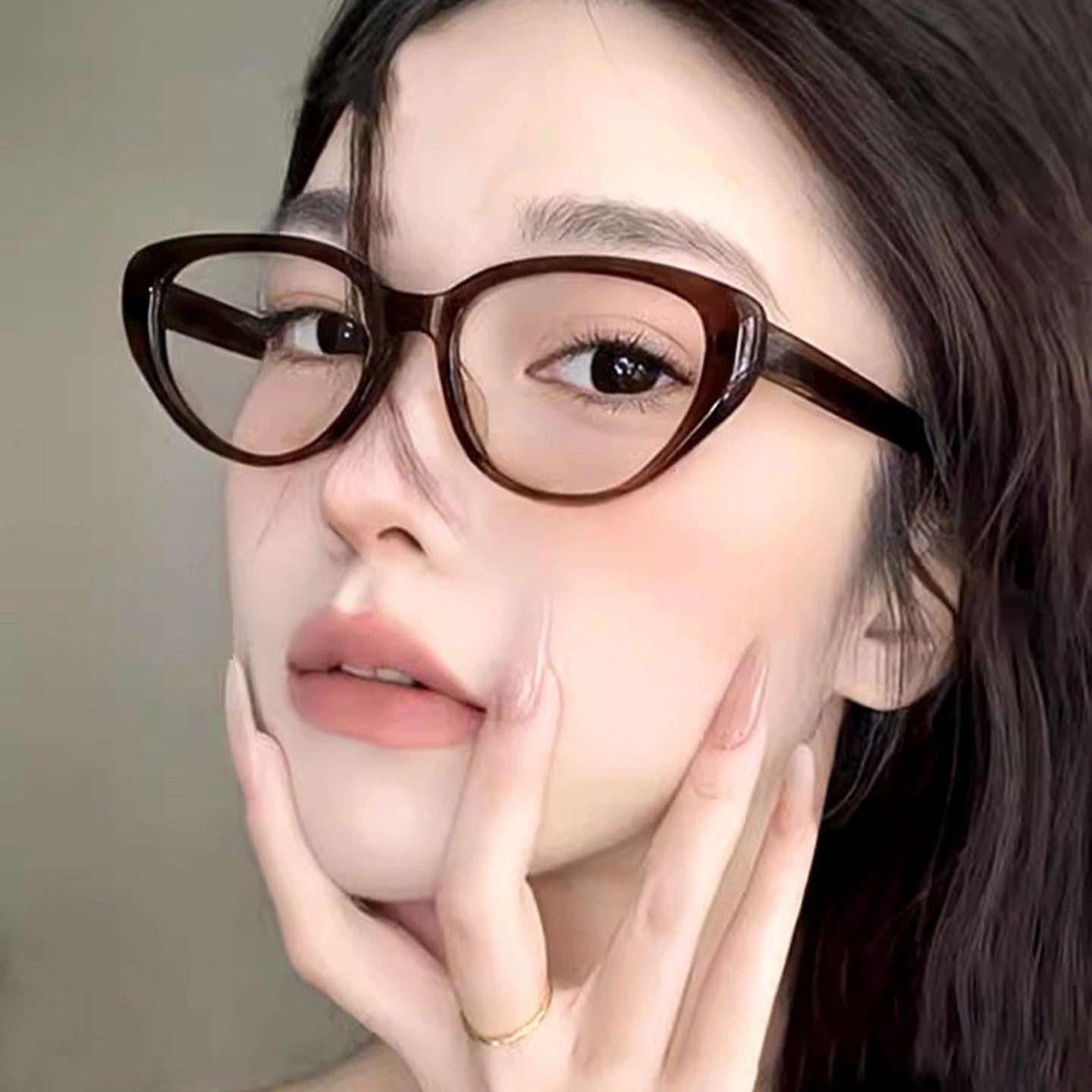 美拉德茶色眼睛框镜架女猫眼眼镜防蓝光素颜神器方圆脸高级感复古