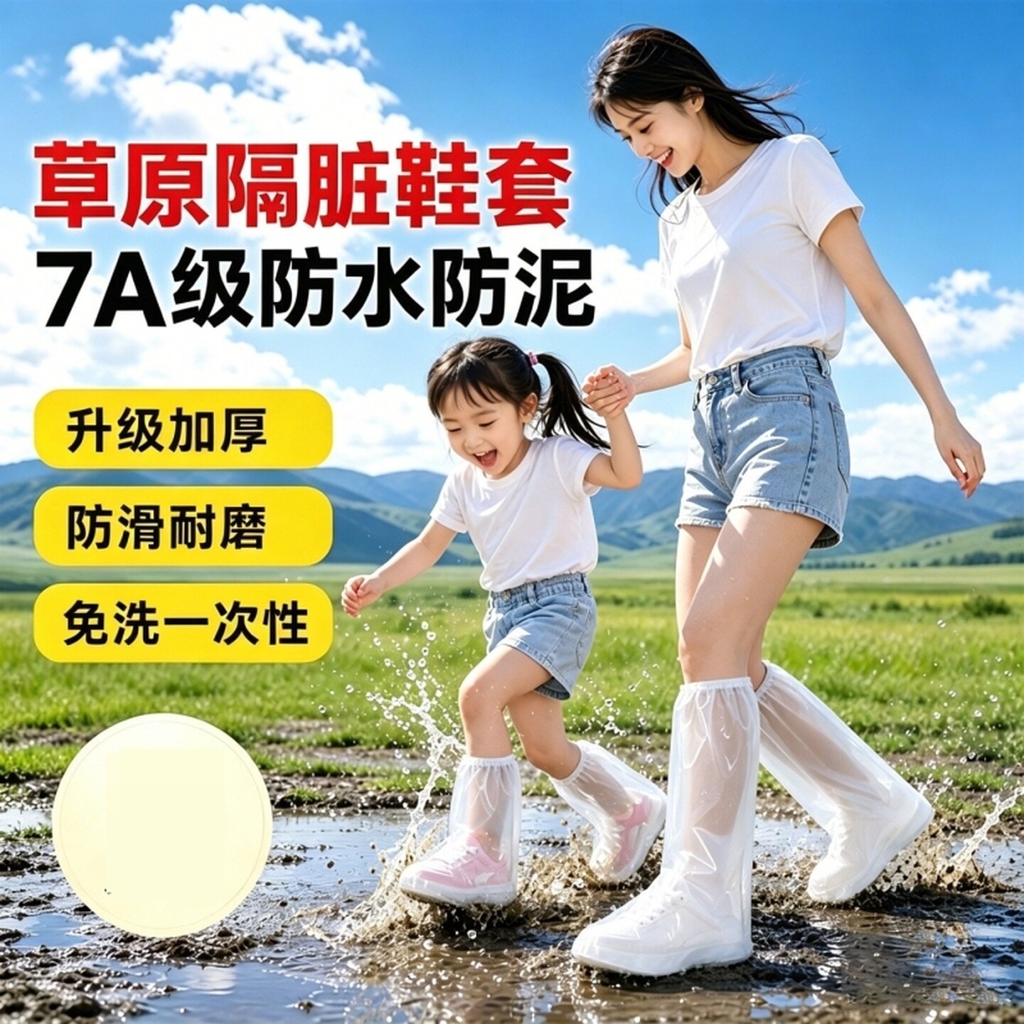 草原专用一次性防脏鞋套儿童加厚防滑耐磨高筒下雨防水雨靴套上学