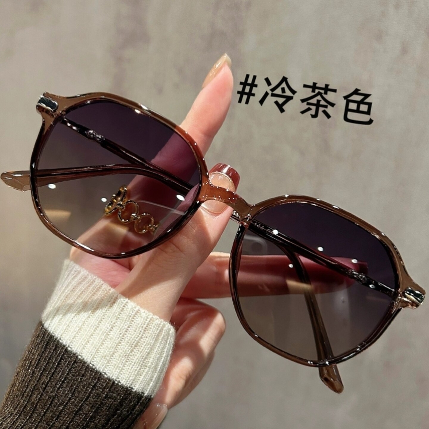 茶色偏光墨镜女款圆框高级感眼镜适合小脸专用近视太阳镜防紫外线