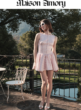 季末折扣|浅粉色小格子迷你连衣裙The Dhalia Dress Maison Amory