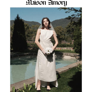 季末折扣|赫本米白及踝拖尾礼服 Blooming Elegance Maison Amory