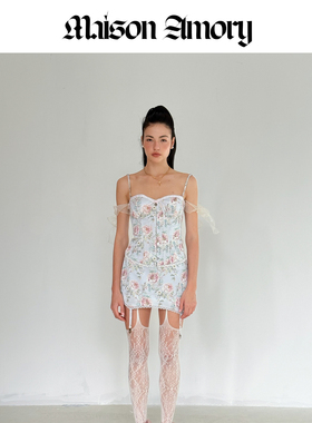 Rin's|灰绿底牡丹印花 迷你半身裙MaisonAmory