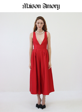 酒红梦露·露背V领连身长裤宝石红Adore Me Jumpsuit MaisonAmory