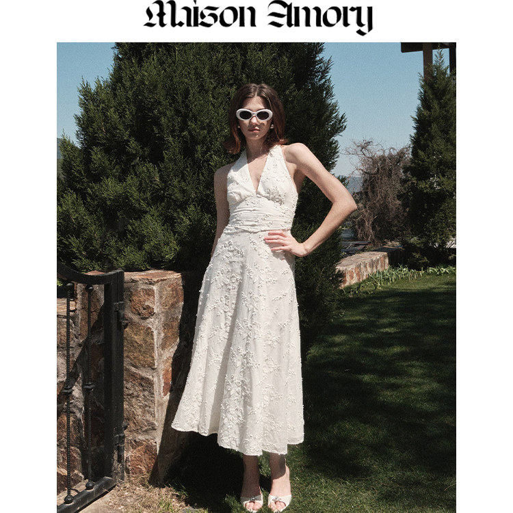 MaisonAmory白色及踝连衣裙